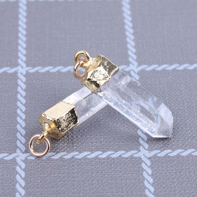 1pc Natural Crystal Quartz Pendant Pendulum Column Gold Color Plated Healing Point White Clear Quartz Stone Pendants for Women