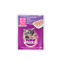 WHISKAS® Cat Food Wet Pouch Junior Mackerel วิสกัส®อาหารแมวชนิดเปียก แบบเพาช์ สูตรลูกแมว ปลาทู 80กรัม 12 ซอง