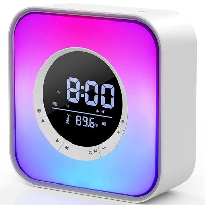 Night Light Bluetooth Speaker Digital Alarm Clock Bedside Table Lamp with 10 Colors Night Light Dimmable