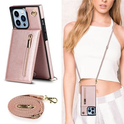 「Enjoy electronic」 Crossbody Zipper Pocket Card Holder Square Case For iPhone 14 11 12 13 Pro Max 6 6S 8 7 Plus SE2020 X XS XR Lanyard Bag Cover