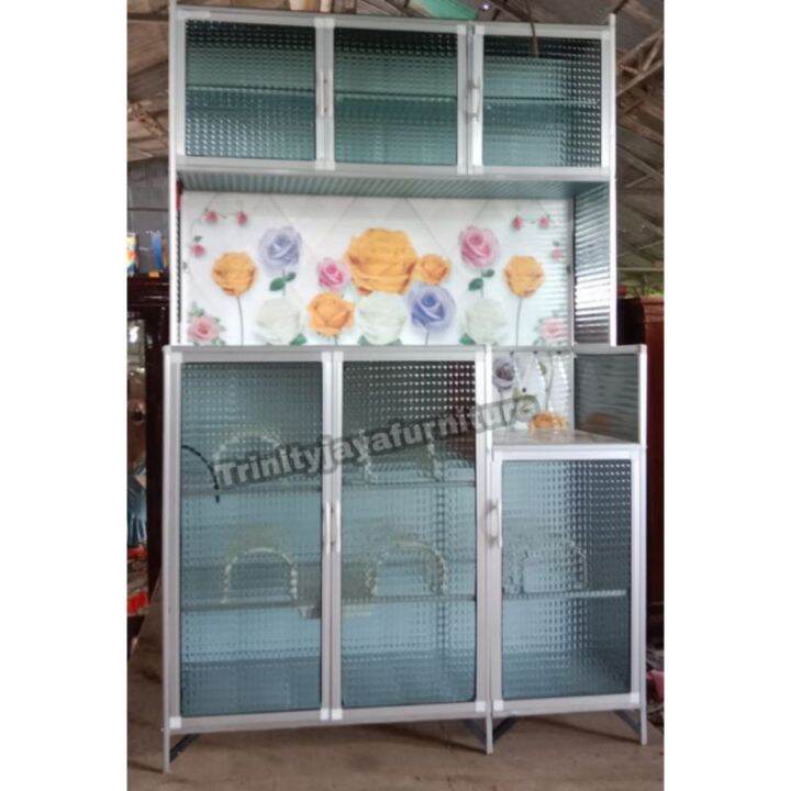 Lemari Rak Piring Almunium Kaca 3 pintu Karakter ACP Anti pecah