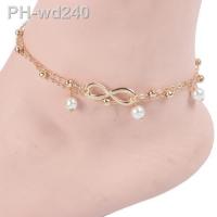 2021 Boho Female Double Layered Anklets Barefoot Sandals Imitation Pearl Foot Jewelry Anklets For Women On Foot Ankle Bracelets