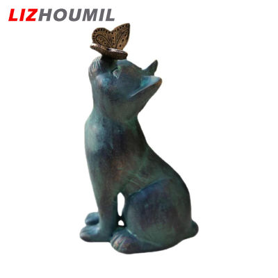 LIZHOUMIL อุปกรณ์ตกแต่งรูปปั้นในสวนรูปผีเสื้อรูปปั้นแมวน่ารักเครื่องประดับตุ๊กตาสัตว์กลางแจ้งสำหรับสนามหญ้า