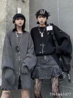 【hot】✤✻  QWEEK Gothic Knit oversized Sweaters Pullovers Korean Fashion Streetwear Goth Punk Knitted Top 2022