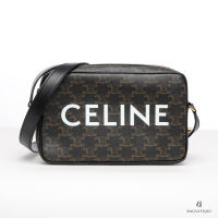 NEW CELINE HORIZONTAL MESSENGER 24 BLACK BROWN CANVAS GHW