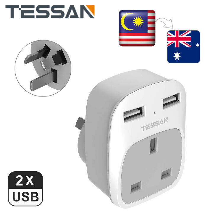 TESSAN Australia China Travel Plug Adapter with 2 USB Ports, Grounded