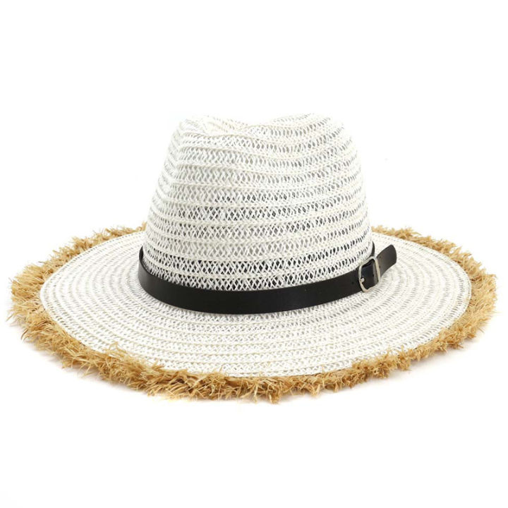 qbhat-ฤดูร้อนของผู้หญิงฟางแจ๊ส-fedora-หมวกด้วยเข็มขัดหัวเข็มขัดขนยาวปีกกว้างปานามาบีช-sunhat-วันหยุดม่านบังแดดหมวกหมวก