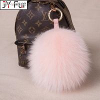 15CM Real Fox Fur Keychain Natural Fur Pompom Ball Women Bag ornaments Pendant Luxury Car Key Ring Leather Strap Metal Ring Gift