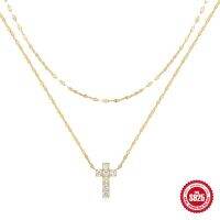 AIDE Shiny Cross Zircon Pendant Necklace Exquisite 925 Sterling Silver Double Layer Pearl Clavicle Chains For Women Gift Jewel