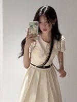 เสื้อผ้าแฟชั่นสำหรับสุภาพสตรี Small sweet summer wind brief paragraph shirt suits female tall waist pleated skirts show thin dress with cultivate ones morality short sleeve shirt