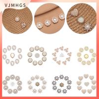 VJMHGS 10PCS ตัดเย็บเสื้อผ้า รูปดอกไม้ เครื่องประดับหมวก เครื่องประดับศีรษะ กระดุมมุก กิ๊บติดผมไข่มุก ปุ่ม Rhinestone