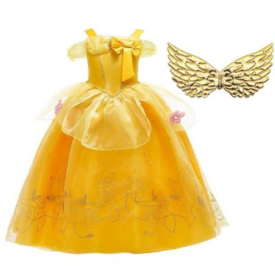 Girl Belle Dress Up Sleeveless Floral Children Party Princess Costume Kids Beauty and The Beast Halloween Carnival Outfit Clothe