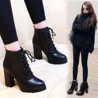 Caohuatang3756-2 (10ซม.) 1726-1 (7ซม.) ฤดูใบไม้ร่วงและฤดูหนาวส้นสูง Sepatu BOOT Pendek หยาบแพลตฟอร์มกันน้ำ Sepatu BOOT Pendek Bootscaohuatang3มาร์ติน