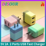 DISOUR 5V 2A 2 Ports USB Fast Charger Adapter Macaron Charging Adapter