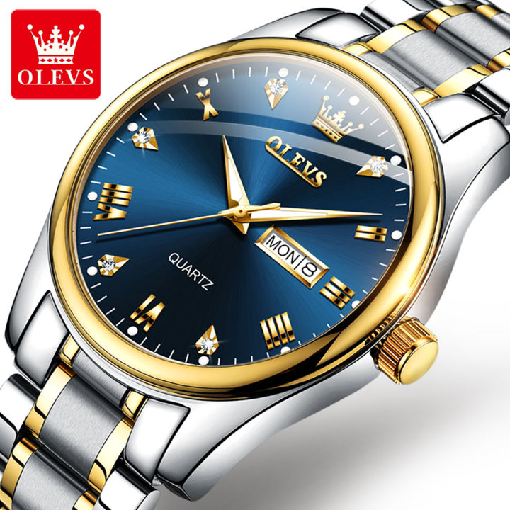 olevs-นาฬิกาสำหรับผู้ชาย2023ใหม่กันน้ำของแท้ธุรกิจหรูหราสามารถจำนำได้สไตล์ญี่ปุ่นปฏิทินเรืองแสงสแตนเลส