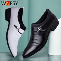 Men Dress Shoes Classic Slip on Black Leather Shoes for Men Plus Size Point Toe Business Casual Men Formal Shoes for Wedding