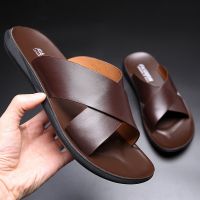 Sandals for Men Slippers Genuine Leather Luxury Brand Fashion 2023 New Men Flats Casual Non-slip Beach Sandalia Zapatos Hombre House Slippers