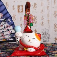 (Gold Seller) 1Pc Japanese Maneki Neko Ceramic Lucky Cat Ornament Cartoon Margay Long Tail Cat Statue Home Decorative Figurine