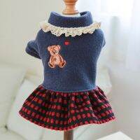 Dog Clothes Autumn Winter New dress Plaid Dog Cat Costume warm  love bear skirt Cute Puppy Puppy Tutu Dresses