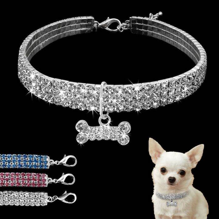 pets-baby-สายจูงปลอกคอสุนัขสัตว์เลี้ยงลูกสุนัขชิวาวาคริสตัลปลอกคอสุนัขประดับพลอยเทียมเป็นประกายสำหรับสุนัขขนาดเล็กและขนาดกลางอุปกรณ์เสริมมาสคอตสีชมพูเข้ม