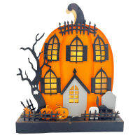 Creative glowing cottage decorations, Halloween pumpkin tiny house decorations