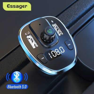 Essager USB Car Charger FM Transmitter Bluetooth 5.0 MP3 Player Car Kit For iPhone Xiaomi Wireless Fast Charging Auto Charger Car Chargers