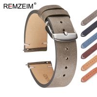 [HOT JUXLLKBKOW 514] REMZEIM หนังลูกวัวสายนาฬิกา18มม. 20มม. 22มม. Quick Release สายนาฬิกาสีน้ำตาลเข้มสีเทาสีดำสีฟ้าสีเขียวเข็มขัด