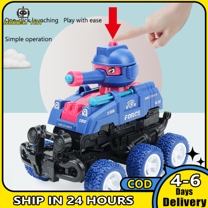 ถังรถหกล้อของเล่นขนาดเล็กสำหรับเด็กผู้ชาย-รถถังของเล่นกระสุนแรงกระแทกรถแปลงร่าง