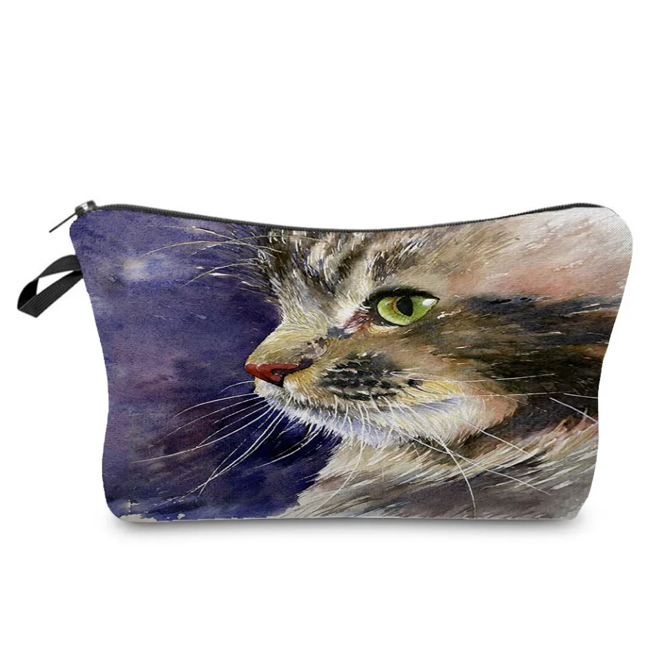 Customized Cute Cat Oil Painting Womens Designer Cosmetic Bag Eco Reusable  Mini Toiletry Kit Creative Printed Travel Makeup Bag - AliExpress