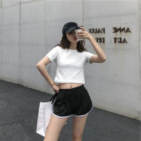 Korean Style Women Round Neck Short Sleeve Crop Top