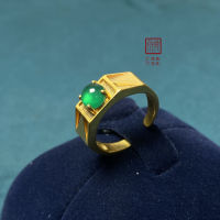 Classic Inheritance Ancient Method Inlaid Natural Jade Chalcedony Geometric Opening Ring JZ046 XBAR