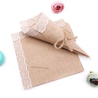 10pcs 15*15cm Burlap Lace Cones Bouquet Flower Wrapping Candy Bags Boxes DIY Handmade for Wedding Birthday Party Gifts Packing Heatsinks