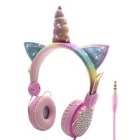 【CC】❣♞◙  Dolls surprise Unicorn Headphone With Microphone Music Stereo Earphone Computer Headset Kids