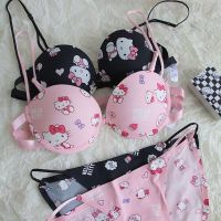 Sanrio Kawaii Cartoon Anime Hello Kitty Cute Gathered Halter Underwear Double Shoulder Straps Tube Top Sexy Front Buckle Bra