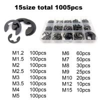 1005pcs M1.2 to 15mm Assortment Kit Box Set Black 65 Mn 304 Stainless Steel External Retaining Ring E Clip Snap Circlip Washer