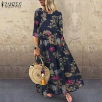 【YF】 2023 ZANZEA Vintage Printed Maxi Dress Womens Sundress Autumn Half Sleeve Tunic Vestido Female Casual Floral Robe