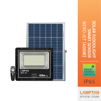 LAMPTAN โคมไฟฟลัดไลท์ พลังงานแสงอาทิตย์ พร้อมเซ็นเซอร์จับความสว่าง Solar Floodlight Smart Sensor Nero-Jet ควบคุมผ่านรีโมท 400W สี Daylight