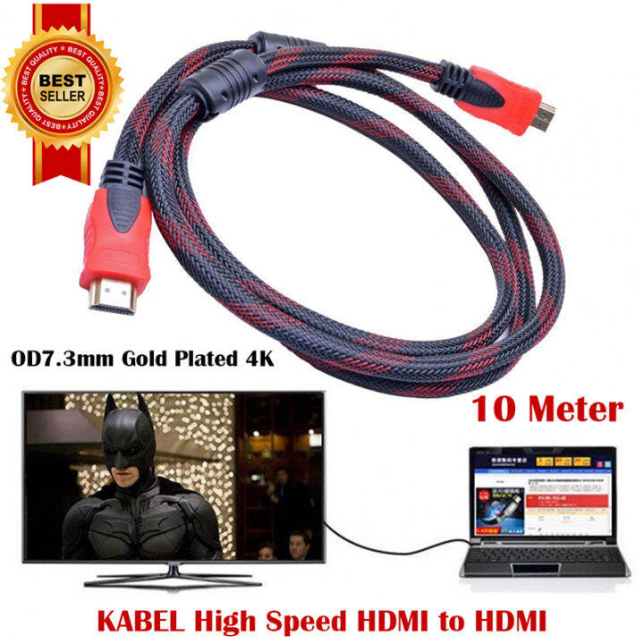 High Speed HDMI To HDMI Cable OD7.3mm Gold Plated 4K 10 Meter Alat ...