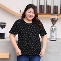 เสื้อยืดสาวอวบ Plus-size เสื้อยืดสีดำ เสื้อยืดเกาหลี เสื้อยืดไซส์ใหญ่ (50”-54”)