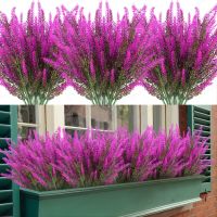 geegostudio 4 Bundles of UV-Resistant Artificial Lavender Flowers - Perfect for Garden, Porch, and Window Box Decorations!