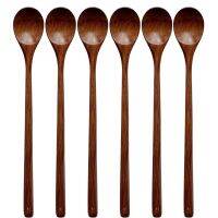 Wood Spoons for Cooking Set, 13 inch Long Handle Wooden Mixing Spoons for Stirring Baking Serving, 6 Pcs Kitchen Utensil