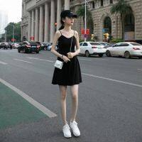 COD IOED95 Black Sling Dress Female Temperament Hong Kong-Style Short Skirt Waist-Tight Slimmer Look Cover Belly Inner Base Hepburn Little Summer