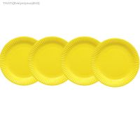 ๑✶ 10pcs Yellow Solid Color Disposable Paper Plates Pure Color Yellow Paper Cake Pan Baby Shower Wedding Birthday Party Supplies