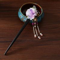 【CW】 Luxury Chinese Wooden Hair Stick Purple Flower In Hanfu Accessories for Women