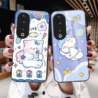 เคสแก้วเทมเปอร์สำหรับ Honor 90 Pro เคส90Pro Honor90 5G 2023ลายผิวแฟชั่นลายการ์ตูนน่ารักกันตกปกป้องเลนส์เคสขอบซิลิโคนอ่อนนุ่มกันกระแทก