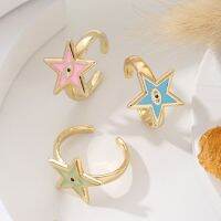 [COD] AliExpress hot-selling copper-plated real gold five-pointed star ring open female devils eye personalized wholesale