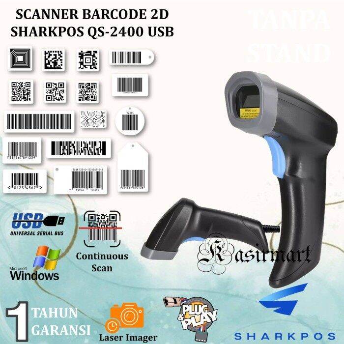 SHARKPOS QS2400 SCANNER BARCODE 1D 2D USB TEMBAK HANDHELD SCAN QR CODE
