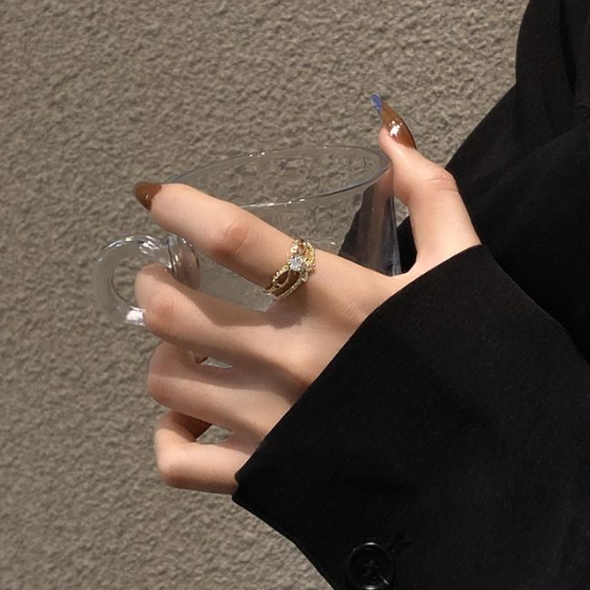 jiayinfangแหวนแฟชั่นสไตล์เกาหลีเครื่องประดับผู้หญิงปรับขนาดแหวนได้เพชรเม็ดเล็ก
