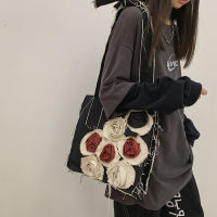 Rose Flower Minority Design Canvas Women Bag Autumn And Winter Retro Fashion One Shoulder Tote Bag Leisure Shopping Travel Bag