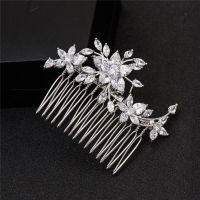 SLBRIDAL Top Quality Prong Setting Clear Cubic Zircon Wedding Hair Comb Bridal CZ Headpiece Hair accessories Women Jewelry